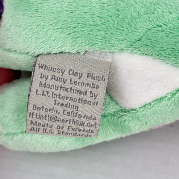 Whimsy Clay Cat Plush Green Pink Flowers Amy Lacombe Lil Flora 8.5 Inch - Picture 8 of 9